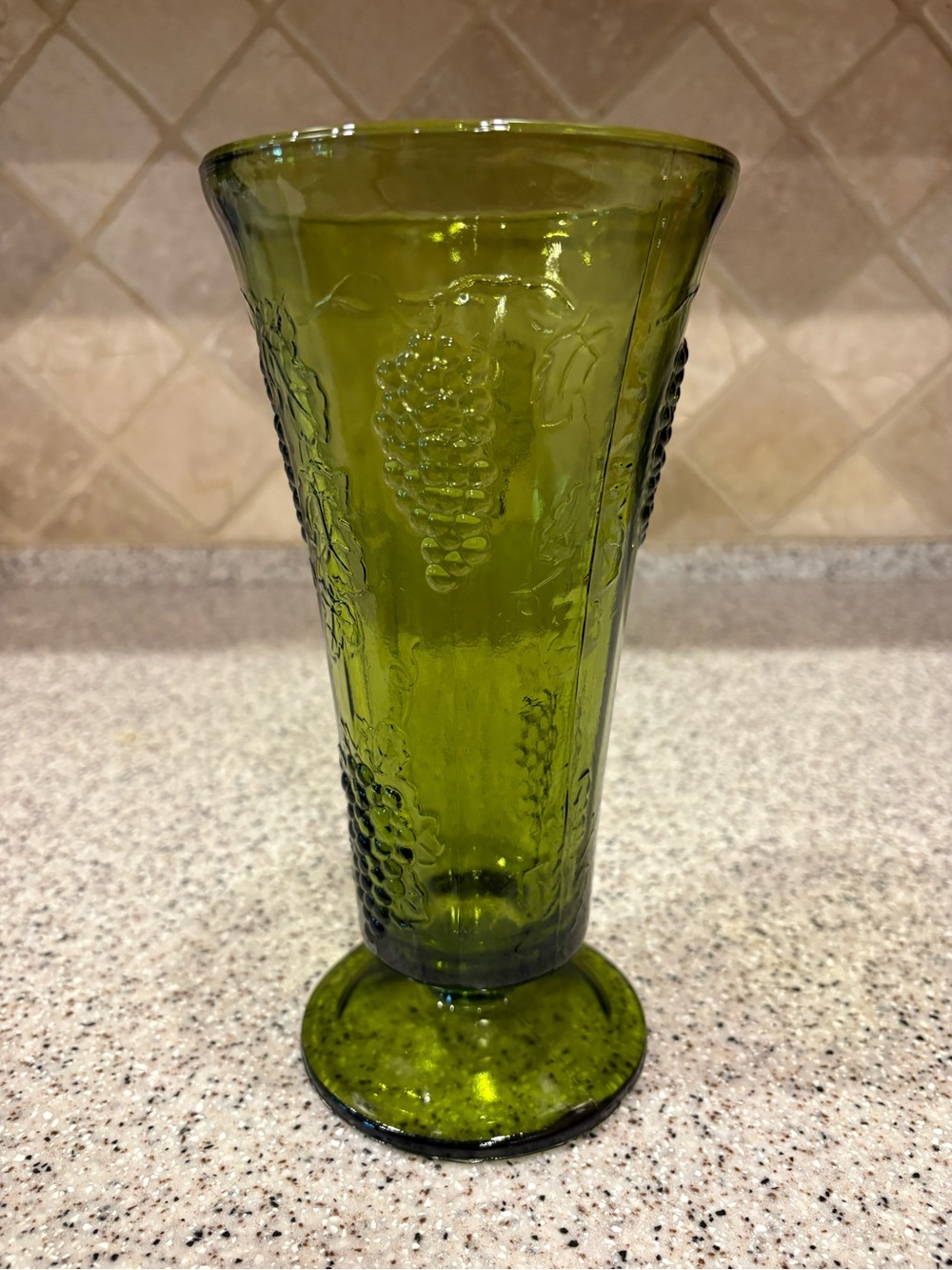 Vintage Indiana Glass harvest green footed trumpet vase